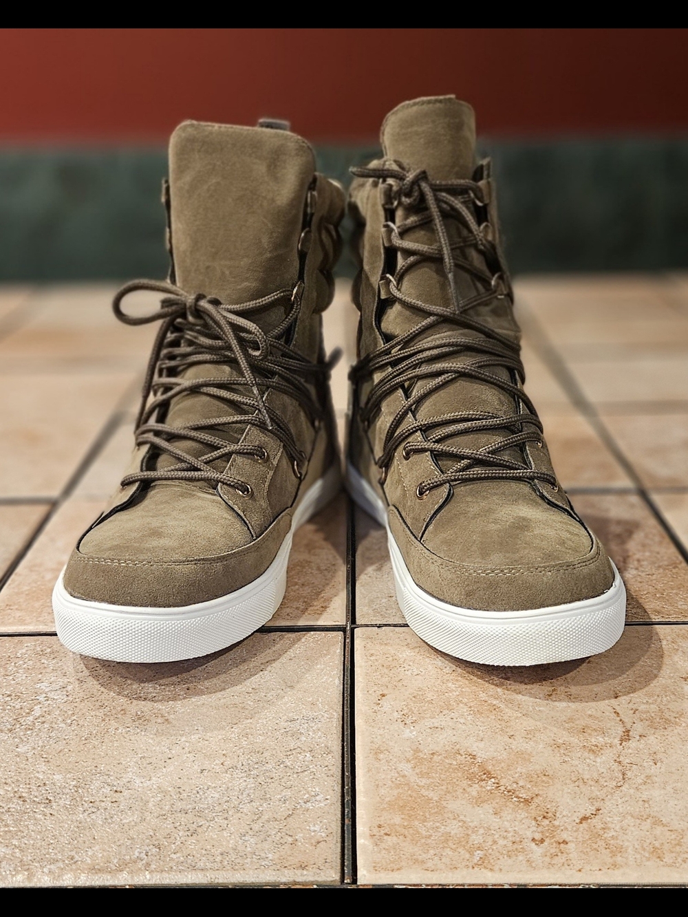 Shoe Dazzle Olive High-Top Sneakers with White Sole